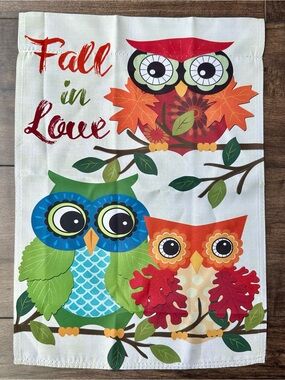 Autumn Owls "Fall in Love" Garden Flag 12.5" x 18" – Double Sided Applique  Flag